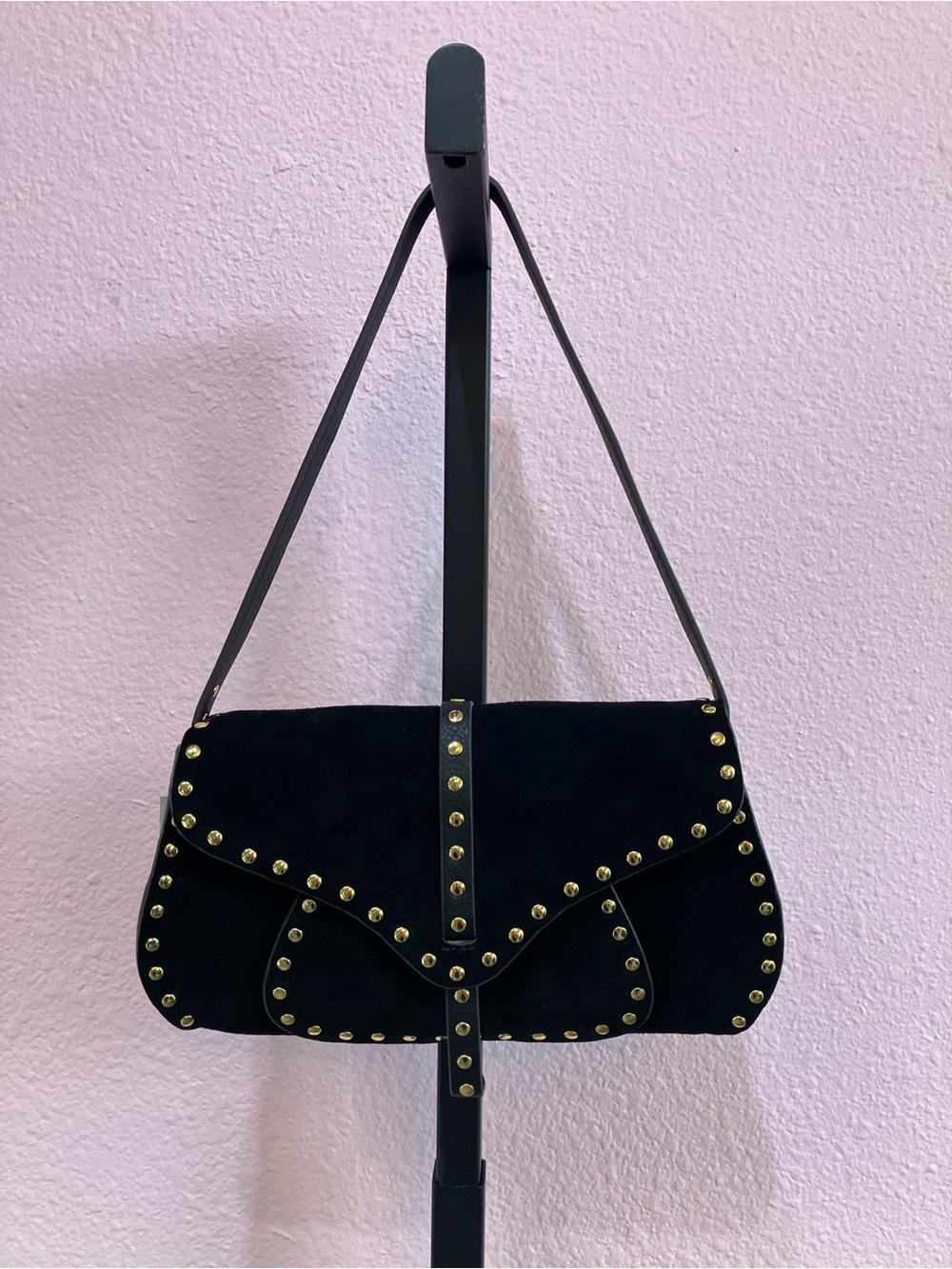 Aimee Kestenberg Black Studded Suede Leather Amour Handbag Purse